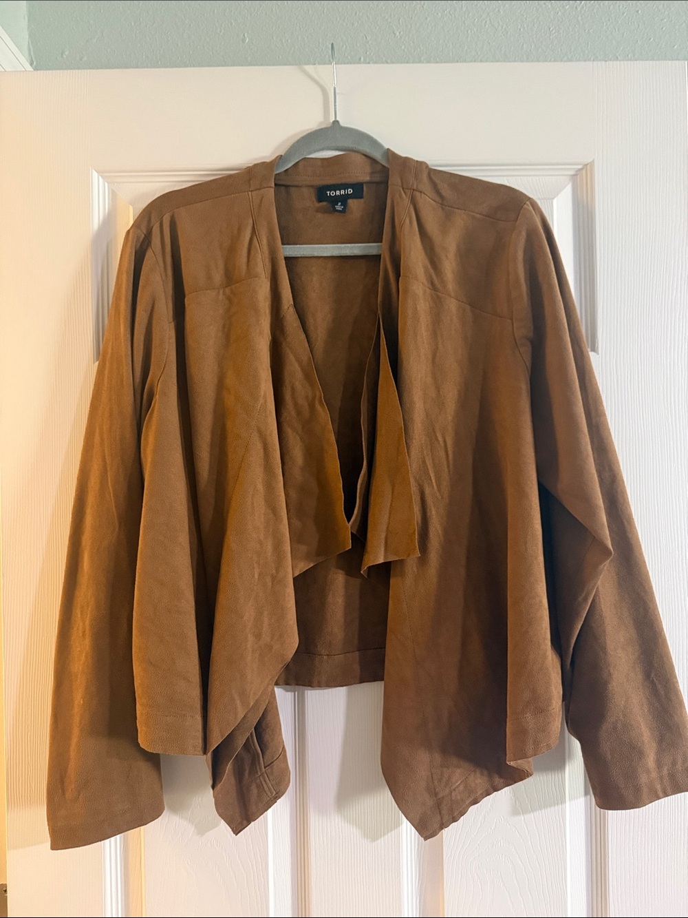 torrid Brown Suede-Look Draped Open-Front Jacket